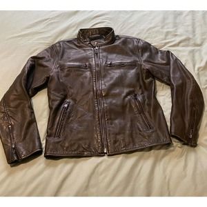 Lucky Brand Men’s BONNEVILLE Biker Racer Leather Jacket Dark Brown Size Small